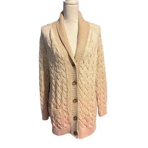 NWT Lands' End Drifter Cable-Knit Shawl Cardigan Sweater Ivory Tan Pink Medium
